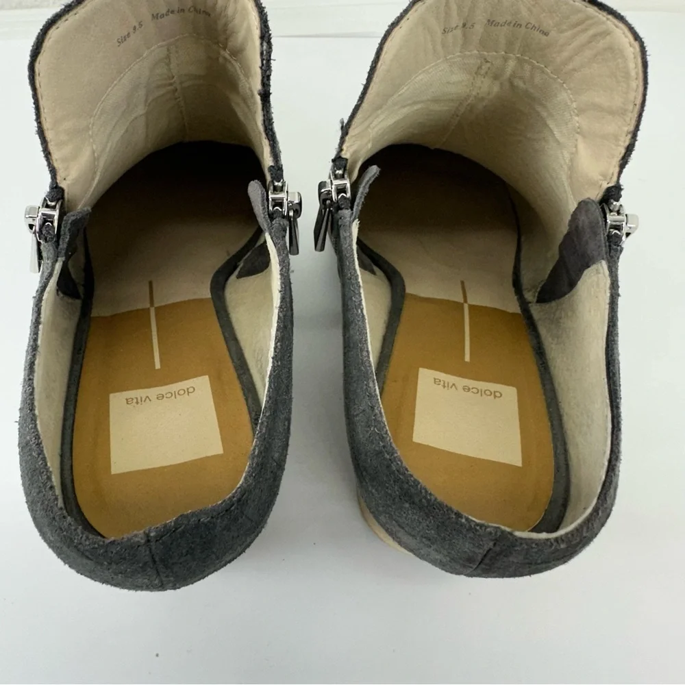 Dolce Vita Gray Suede Croc Almond Toe Closed Toe Heeled Mule Slide Bootie